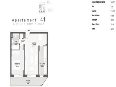 Apartament cu CF 2 camere 55mp, balcon 12mp, in bloc cu lift! Zona Lidl!