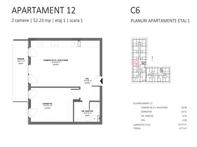 Apartament 2 camere 52mp, balcon 9mp,Floresti, zona Lidl!