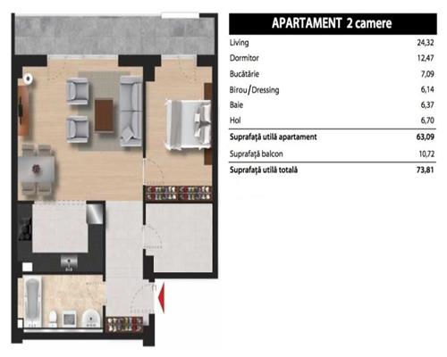 Apartament 2 camere 63mp+balcon+parcare, Sopor, Baza Sportiva Gheorgheni